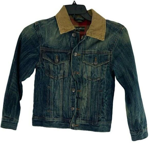 Vintage Eddie Bauer Jean Jacket Kids Size Medium Long Sleeve Lined Pockets Denim - Picture 1 of 8